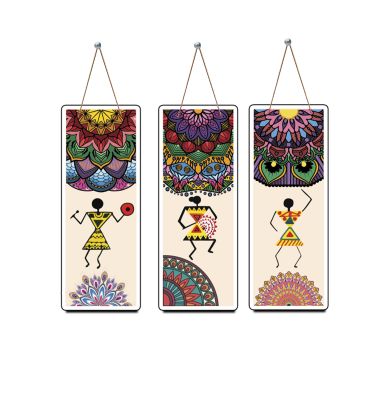 African Warli Art Wooden Wall Hanging Decoration | Traditional Indian Art Home Wall Decoration | Mandala Art Decorative Mdf Wall Hanger Artwork | Wooden Wall Hanger | Living room Decor